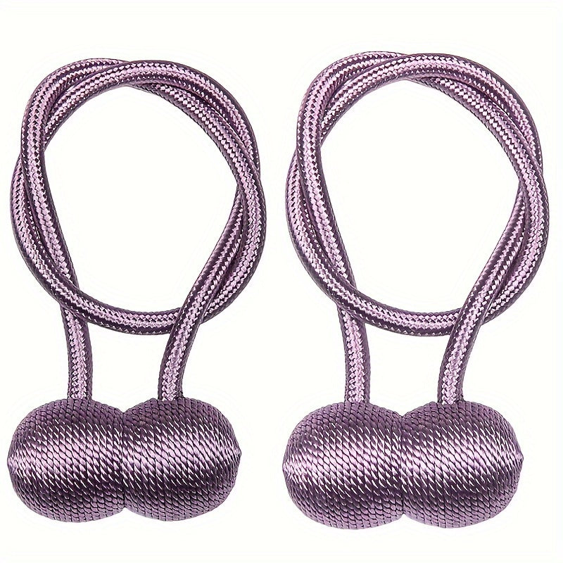 Two pieces of Classic Contemporary Magnetic Curtain Tiebacks made of Polyester Rope Window Drapery Holdbacks with a Decorative Weave Knot.