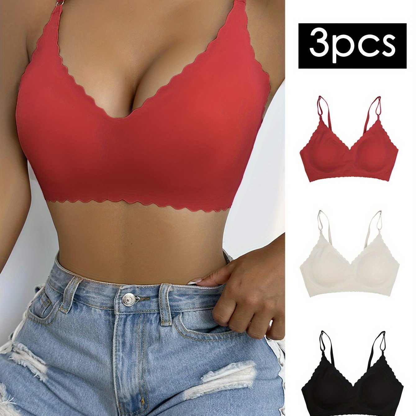 Set of 3 seamless wireless bralettes, comfortable and breathable, ideal for women's lingerie and underwear