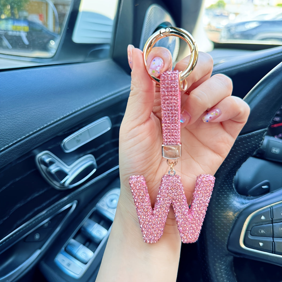 Personalized Initial Keyring - Shiny Key Ring Accessory with Alloy Rhinestone Alphabet Pendant in Pink, 1pc Charm for Women, Ring Buckle Decoration, Great Birthday or Festival Gift - Choose from Letters A-Z