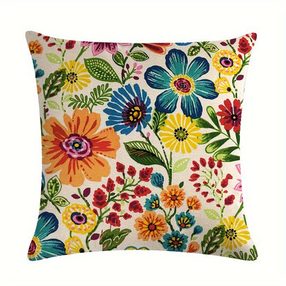 Mexican elements linen blend throw pillow case, featuring butterflies and flowers. Single-sided print, no pillow insert. Size: 45.72x45.72cm. Perfect for living room, bedroom, couch, or sofa décor.