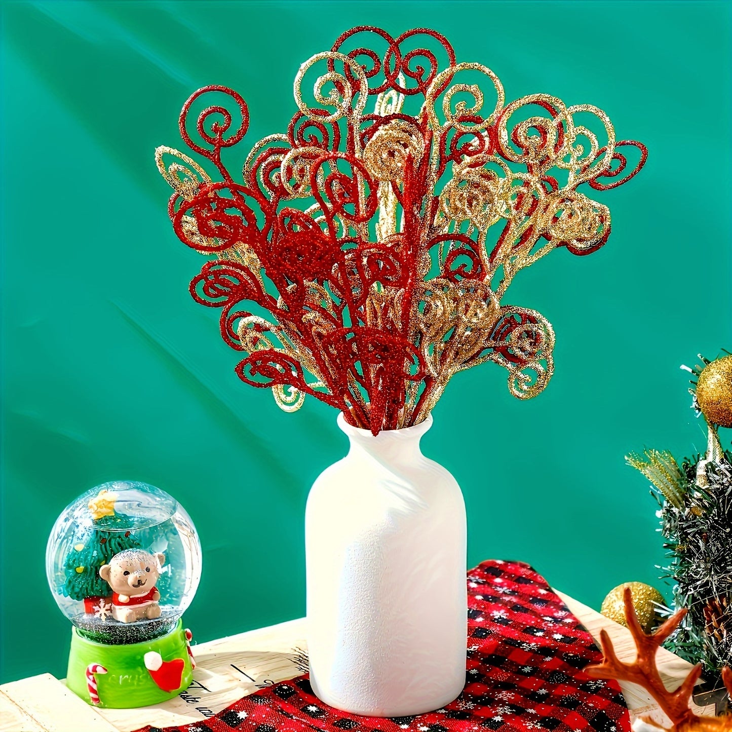 12-Pack Red Candy Circle Leaves Artificial Pine Tree Topper for Christmas and Eid Al-Fitr, No Battery Required.