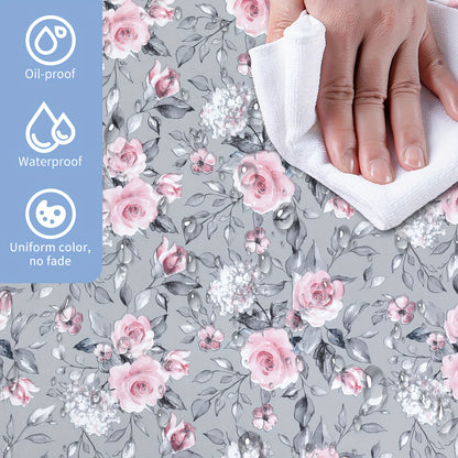 1 roll of elegant pink floral self-adhesive wallpaper, easy to use and durable for various rooms and furniture decor, with a removable, seamless floral pattern.