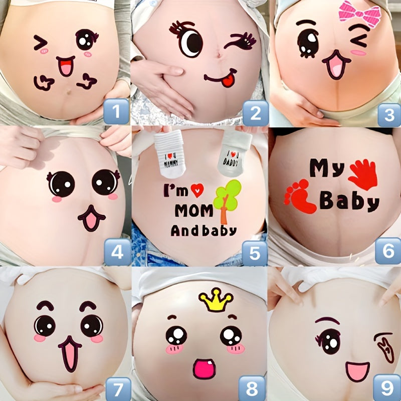 9-pack of Fun and Cute Pregnancy Belly Stickers - Ideal Present for Soon-to-be Moms, Convenient Peel and Stick, Disposable.