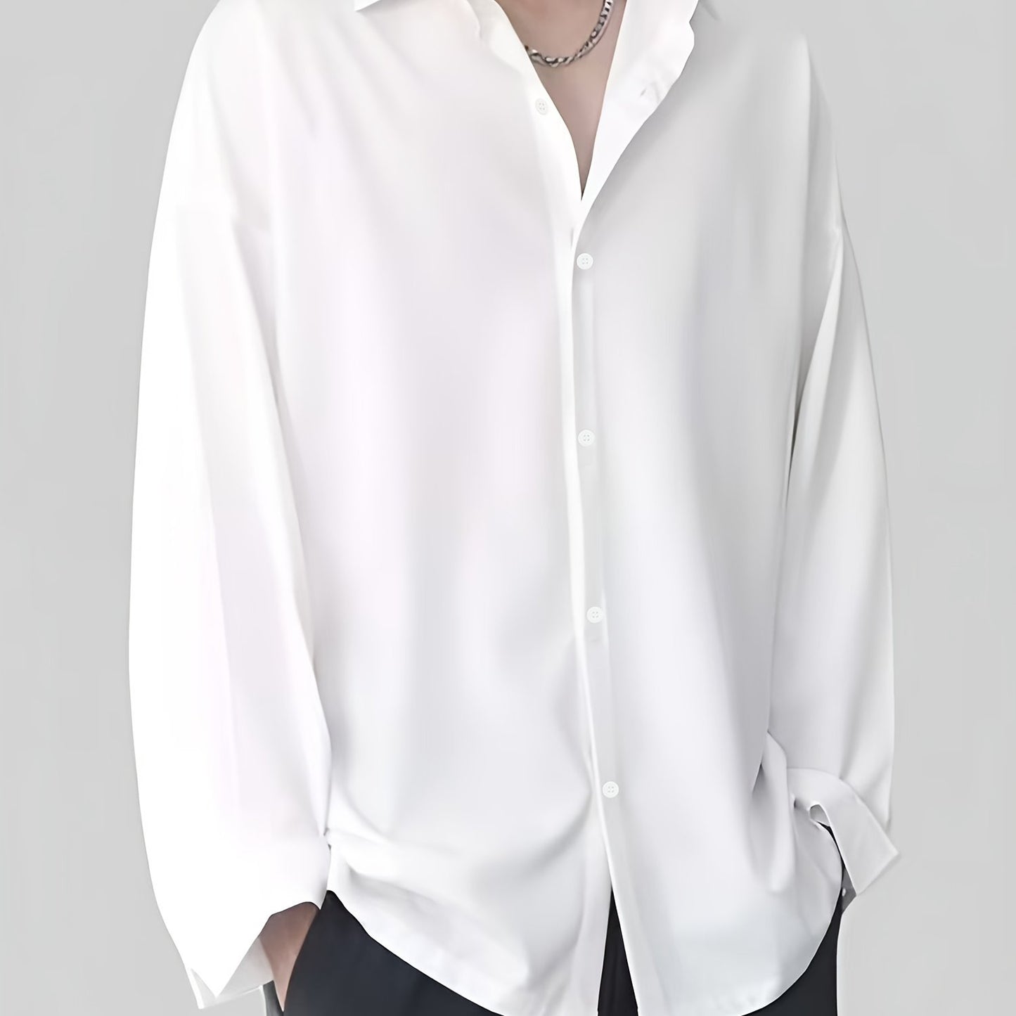 Men's professional solid color long sleeve shirt suitable for business formal and casual wear. Made of polyester, non-stretch, semi-sheer with lapel collar. Ideal for spring/fall workwear.