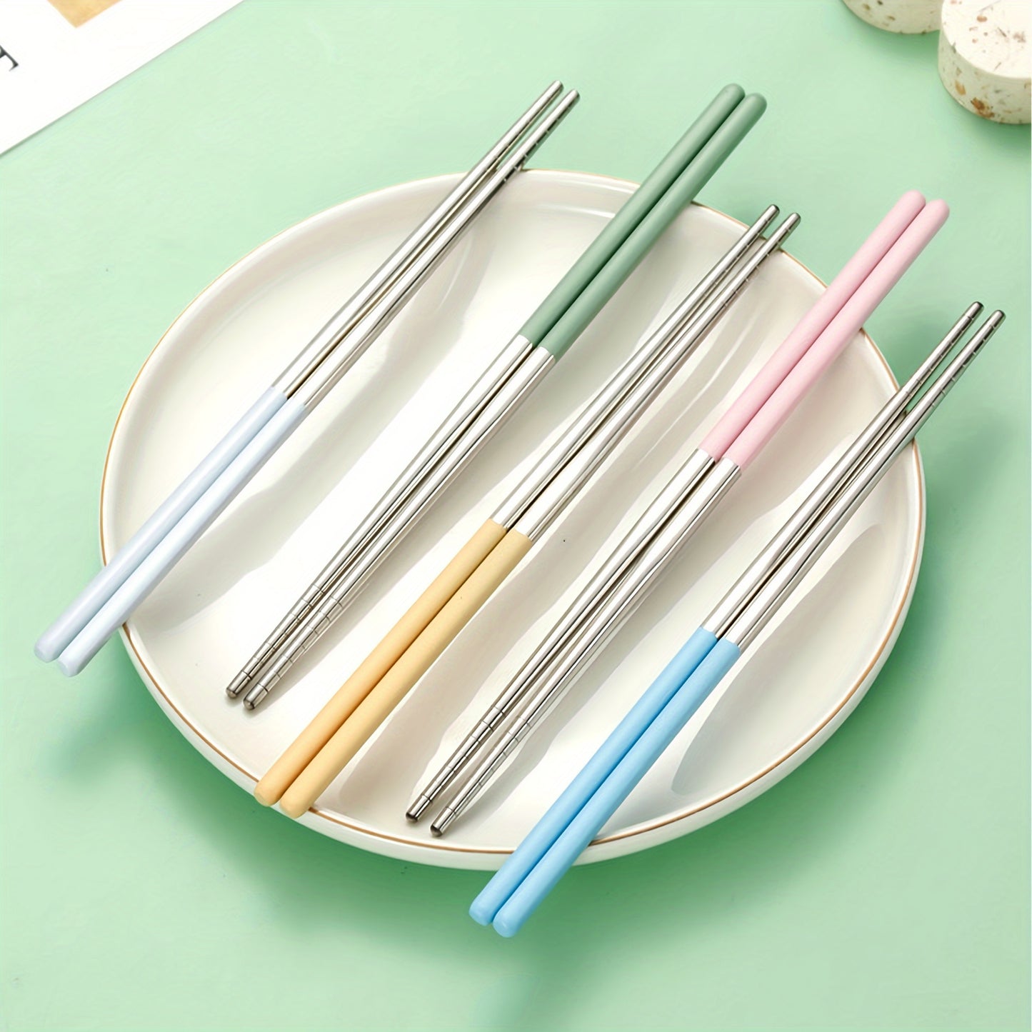 Single stainless steel chopstick set in fresh fruit and macaron colors, perfect for home, office, or outdoor use, and makes a great Father's Day gift.