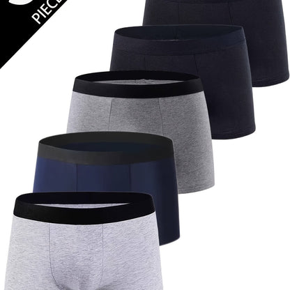 Set of 5 men's breathable underwear made of 95% cotton, stretchy, soft, and comfortable boxer shorts.