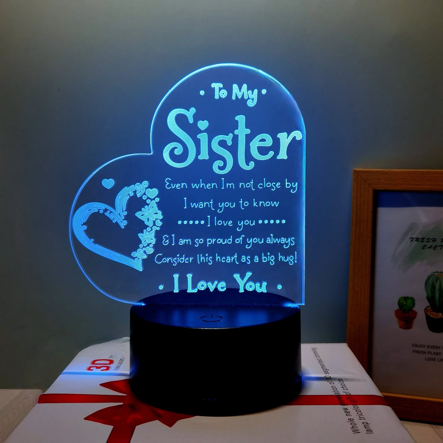 3D LED Night Light for Sister, USB Powered Decoration, Love Message Lamp for Bedside - Perfect Gift for Special Occasions - No Batteries Needed