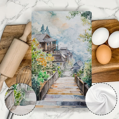 Set of 2 Ultra Soft Kitchen Towels featuring Pallet Town Scenic Design, Exceptionally Absorbent & Easy to Clean Dish Hand Towels, Size 40.64x60.96 cm - Perfect for Holiday Decoration & Daily Use in the Kitchen, Dish Towels