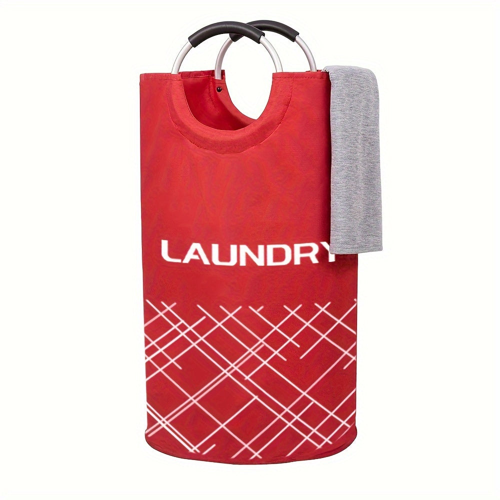 Large Capacity Laundry Basket with Waterproof Fabric and Foam-Protected Aluminum Handles, perfect for Dorm, Family, and Travel. Collapsible, Folding, and Tall Clothes Organizer in Casual Style Round Shape. Laundry Basket is 1 pc and has a capacity of