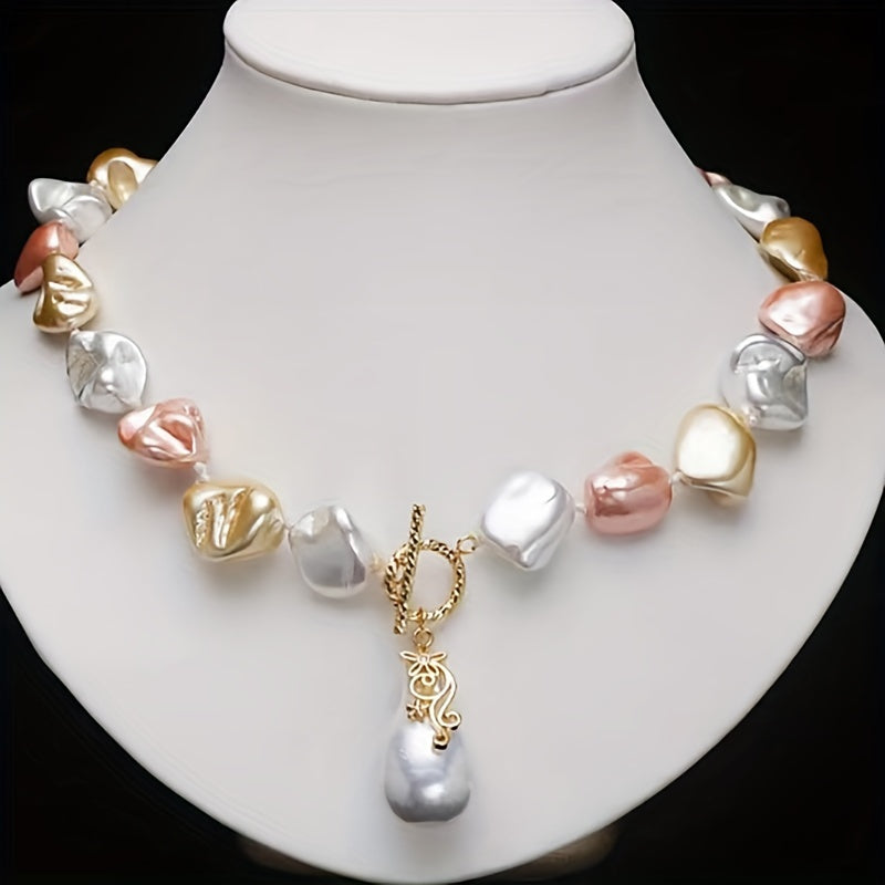 Stylish and unique pearl pendant necklace with a trendy design.