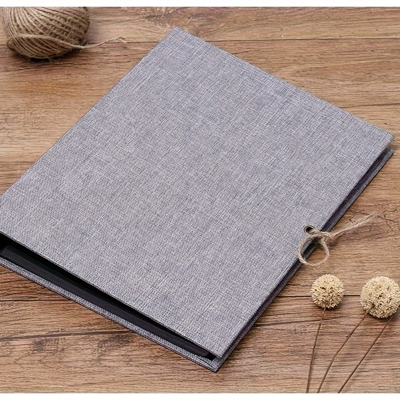 AIOR Linen Cover Refillable Scrapbook Photo Album - 30 Sheets/60 Black Pages, Ideal for Anniversary, Wedding, Birthday, or Christmas Presents