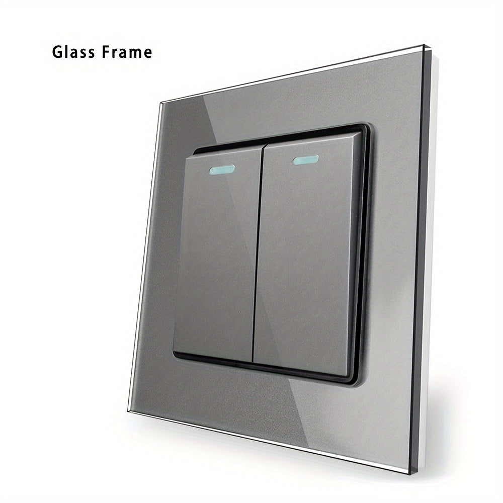 Sleek tempered glass crystal wall switch available in white, gray, and black in 1GANG, 2GANG, and 3GANG options.