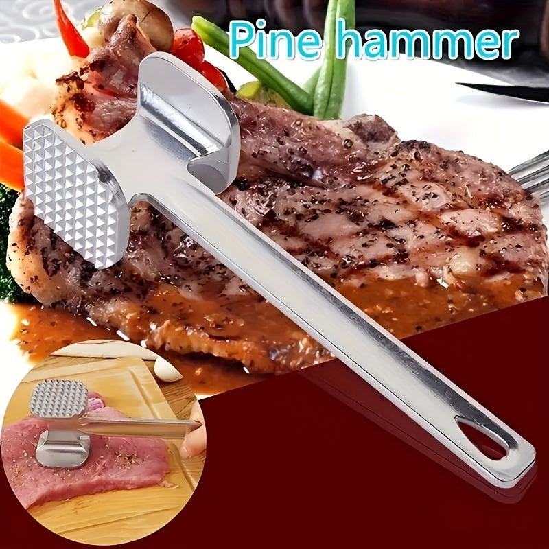 Single piece Aluminum Meat Tenderizer Hammer with Dual-Sided Design for Manual Tenderizing, Flattening, and Pounding of Steaks. Kitchen Tool Designed for Safe Food Contact.