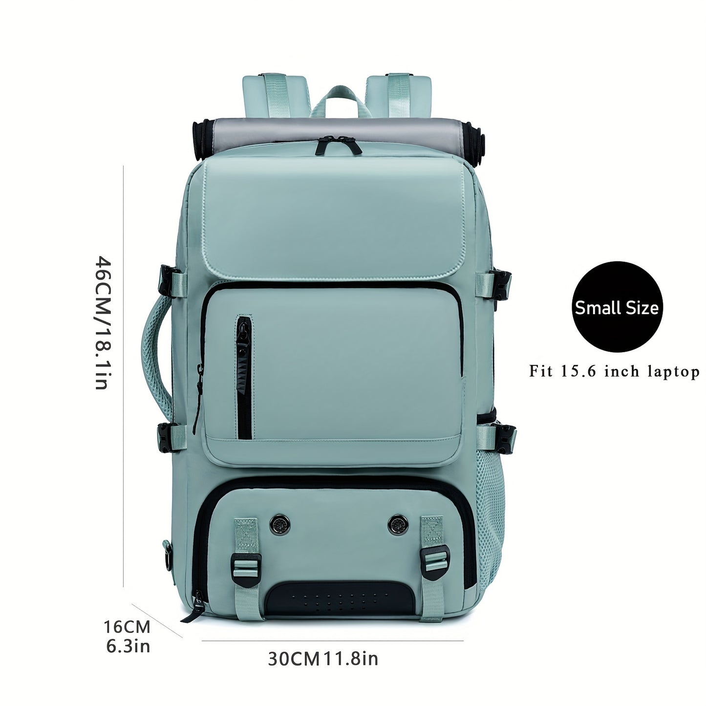 Men's travel backpack with large capacity for hiking, business, and laptops, includes a waterproof shoe bag.