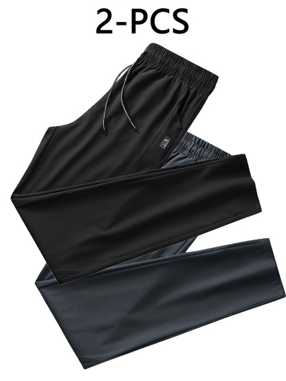 2 men's quick-dry athletic pants with stretch fabric and pockets