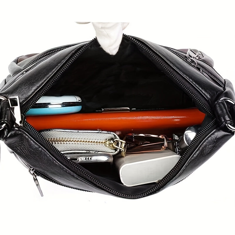 New crossbody shoulder bag with multiple layers and random zipper direction.