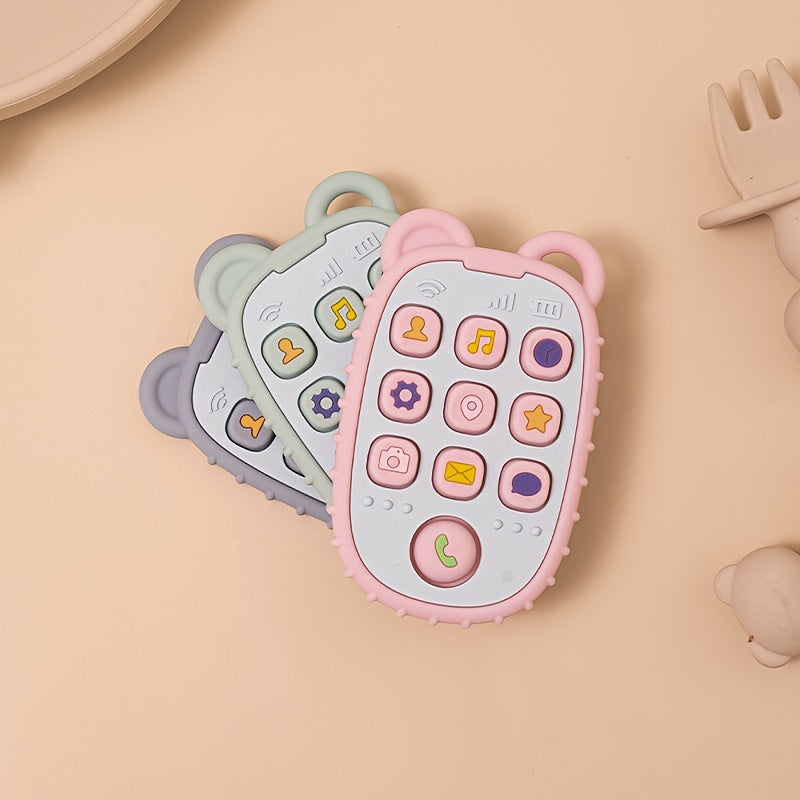 Silicone Teether in a Creative Phone Shape, BPA Free and Soft Textured. Perfect Gift for Christmas, Halloween, Thanksgiving, New Year's, or Valentine's Day.