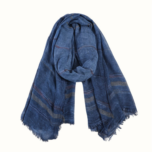 Soft and Stylish Men's Lightweight Rayon-Linen Scarf - Striped Fashion Accessory for Fall & Winter Seasons