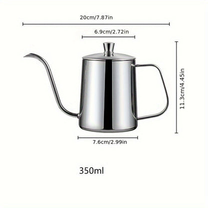 Stylish Japanese Stainless Steel Pour Over Coffee Kettle with Teflon Coating, Small Drip Coffee Pot with Cover and Curved Spout, 350-600ml Size