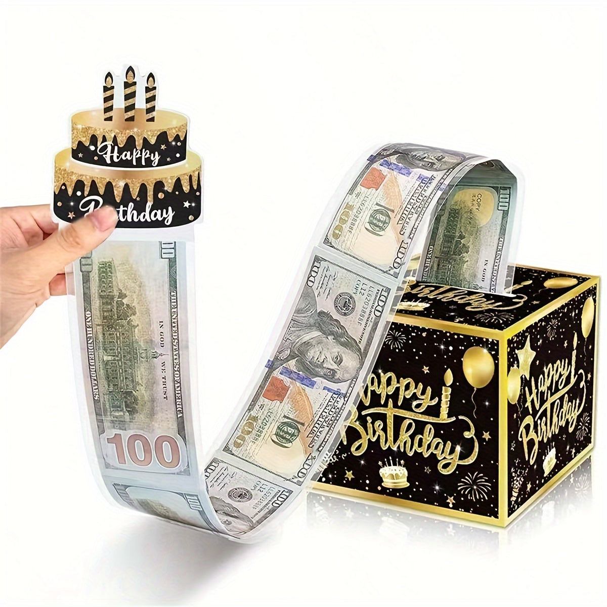 Black & Golden Birthday Money Pull-Out Gift Box with Cake Card - Surprise Cash Drawer for Friends & Family, Ideal for Birthday Parties & Celebrations, Great for Back-to-School.