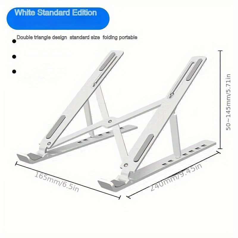 Portable, ABS laptop and tablet stand with adjustable height, foldable design, and non-slip features. Great for gaming and office use, travel, and as a gift. Ideal desk accessory for modern