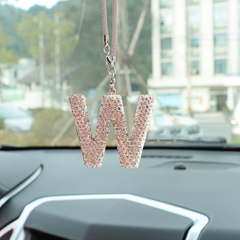 Crystal Bling Alphabet Letter Pendant for Vehicle Mirror - Durable Metal Material