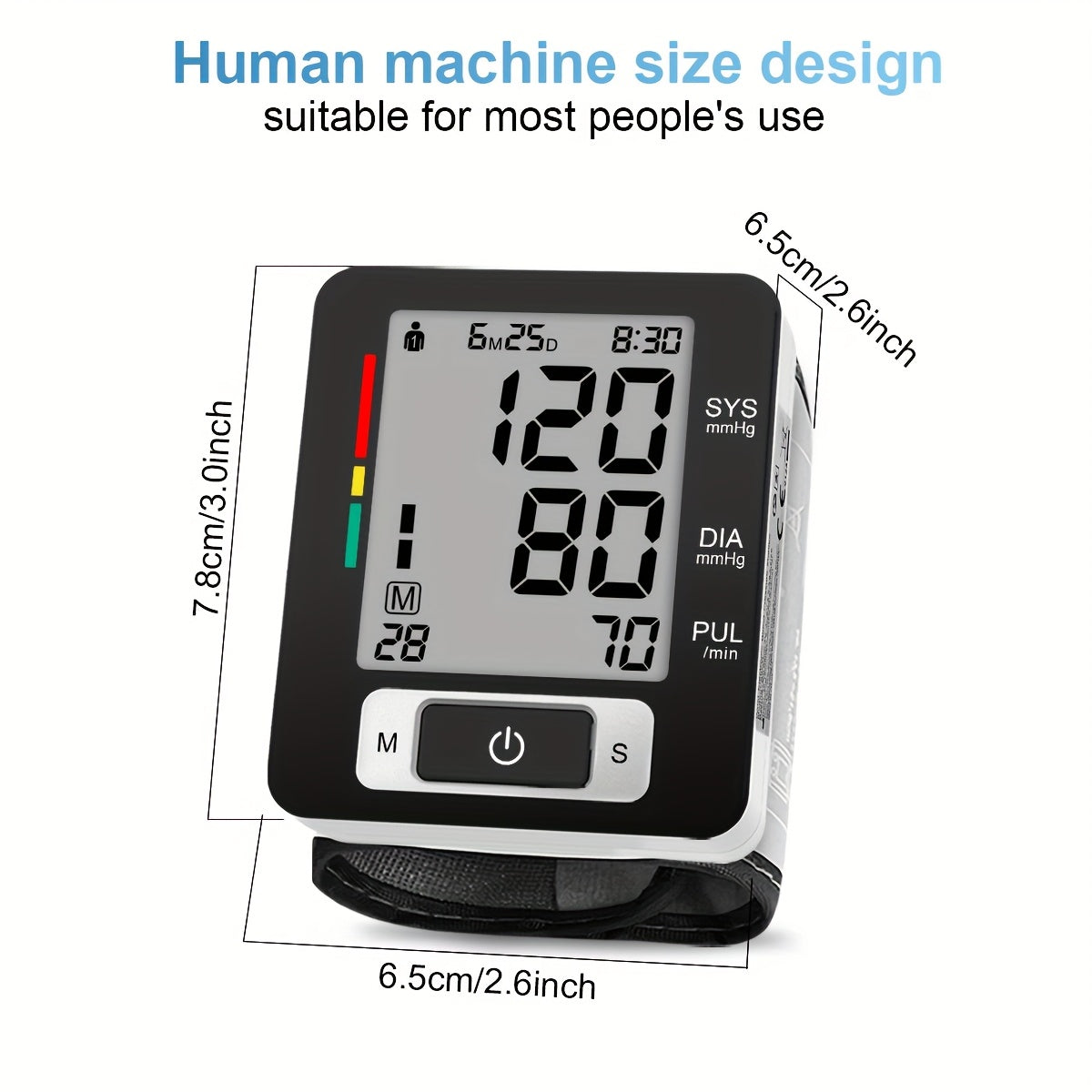 ALPHAMED U60CH Portable Digital Wrist Blood Pressure Monitor with Large LCD Display, Strap, PP Case, AAA Battery Operated, Sleek White Design, Adjustable Strap.