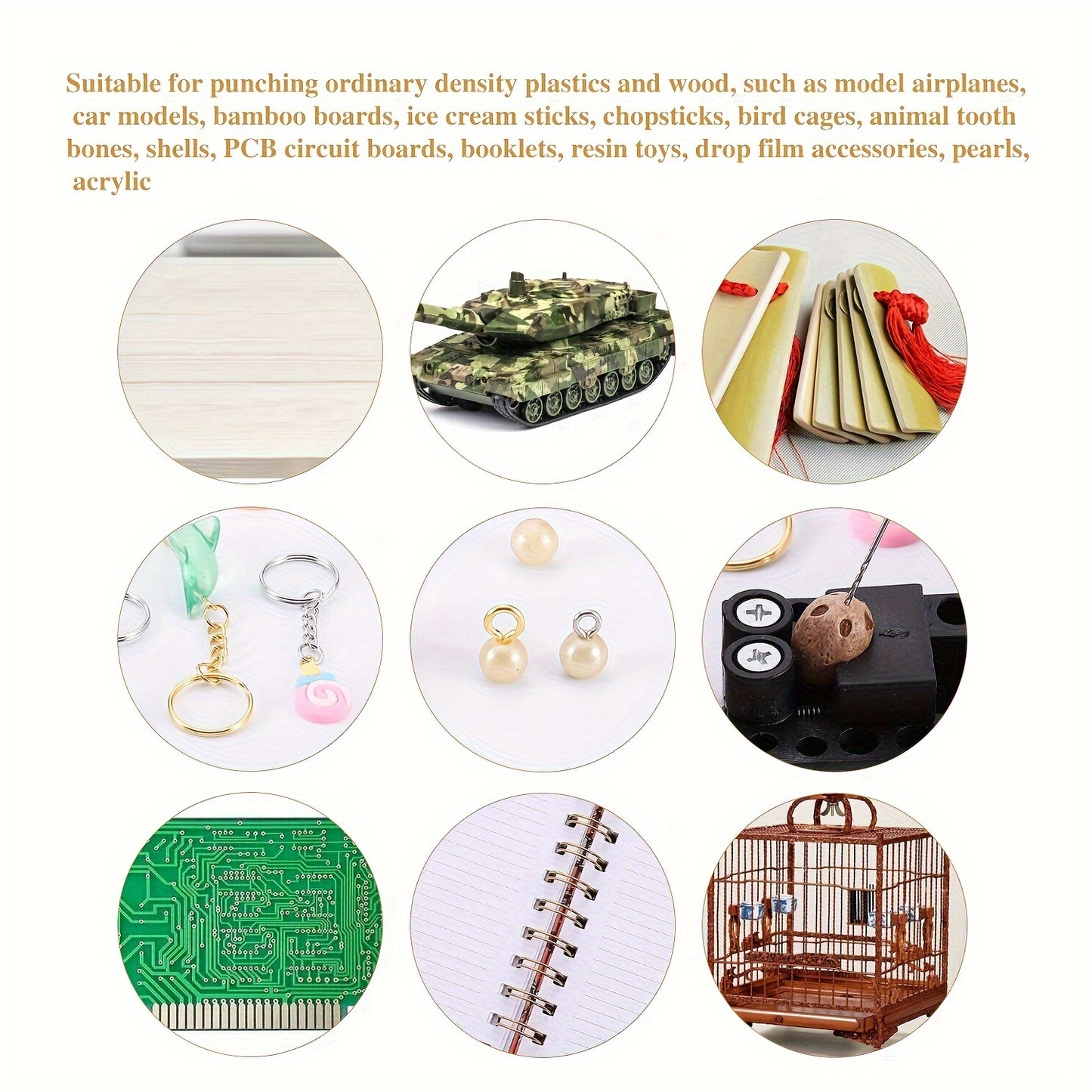 DIY Jewelry Hole Punch Kit with USB Electric Drill, Golden-Tipped Bits for Pearl & Crystal Crafts, Includes 3D Pendant Tool.