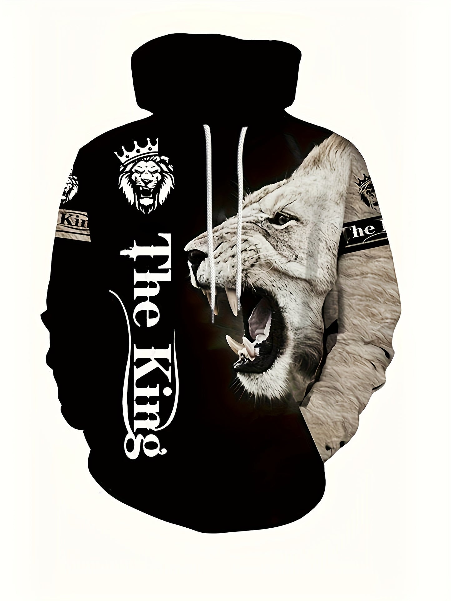 Men's plus size lion print 3D hooded sweatshirt and sweatpants set for autumn/winter.