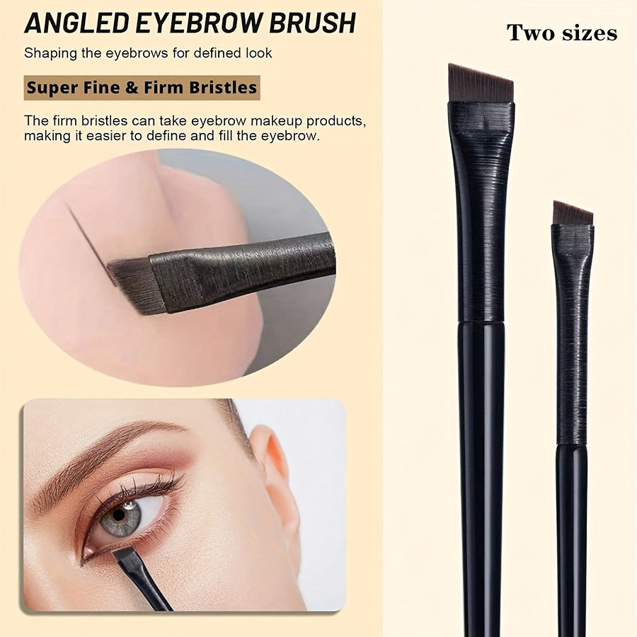 Compact 5-piece eye makeup brush set with sickle-shaped and angled eyeliner brushes and an eyebrow brush for creating beautiful eye looks. Perfect for travel and gifting.