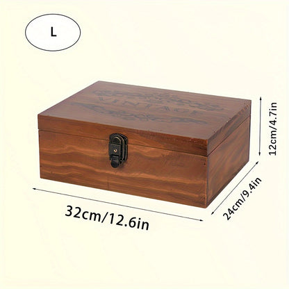 Handcrafted wooden storage box with lock for desk organization, not waterproof, suitable for cosmetics, sundries, and documents.