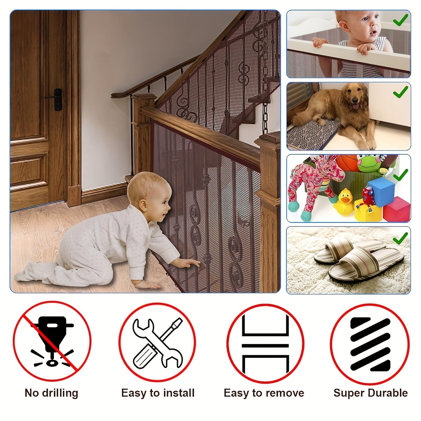 Stair Safety Guard for Kids: Coffee Brown, Designed for Children 3-6 Years Old, Crafted from Polyester Fiber without Lead