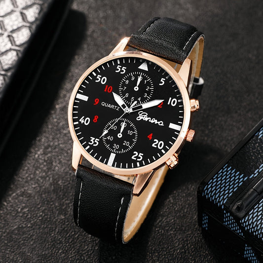 New Business Fashion Men's Faux Leather Strap Quartz Watch - Perfect Gift for Friends on Valentine's Day, Easter, Halloween, Ramadan, Birthday, or Eid Al-Adha - Available in sets of 3 or 2 pieces