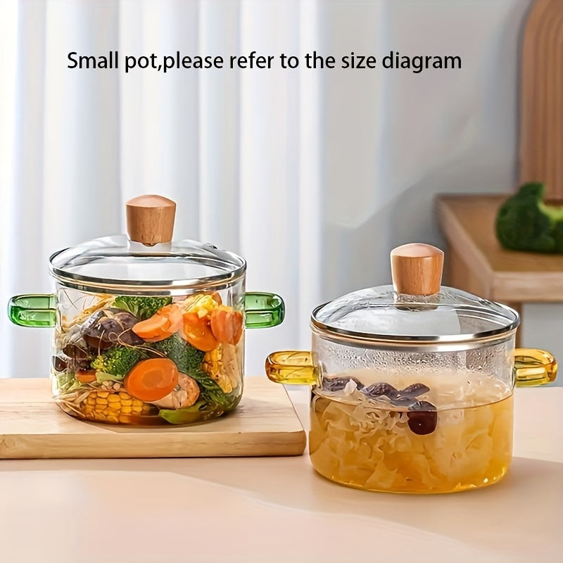 One-piece large capacity stew pot made from high borosilicate glass, perfect for cooking a variety of dishes such as soup, bread, curry and winter silver soup. Transparent design makes it suitable for household use.