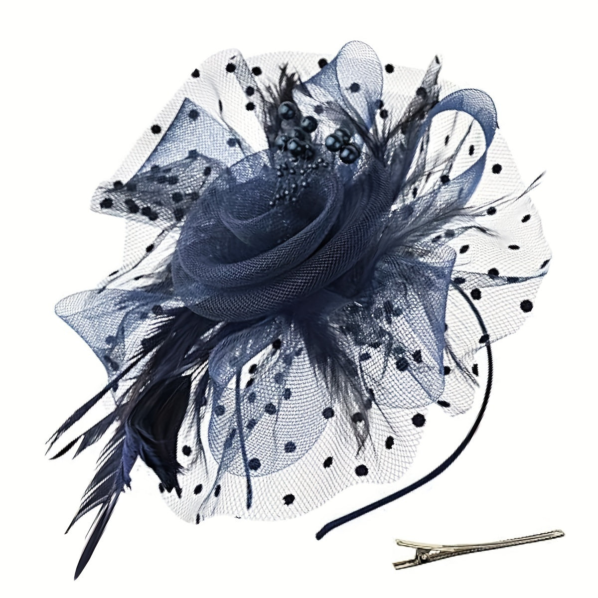 Women's Vintage Fascinator Hair Clip with Mesh Veil, Artificial Feather Flower, Perfect for Parties, Clubs, Weddings, and Church Events. Retro Style and a Great Mother's Day Gift Option.