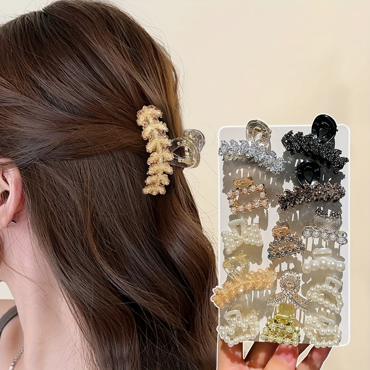 14 Elegant Faux Pearl Hair Claw Clips for Women, perfect for daily wear.