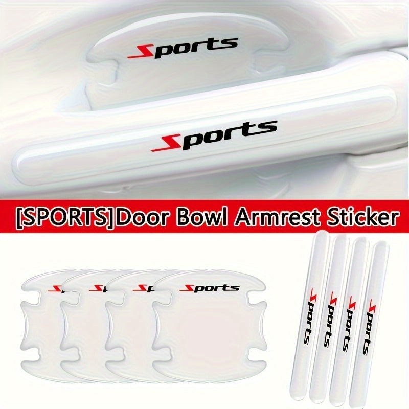 4/8 Sports Series Transparent Protective Stickers for Car Door Handles - Anti-Scratch, Anti-Collision Protection.