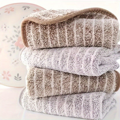 Set of 4 Ultra-Soft Bamboo Charcoal Striped Kitchen Towels - Highly Absorbent, Perfect for Non-Oil Cleaning in the Home