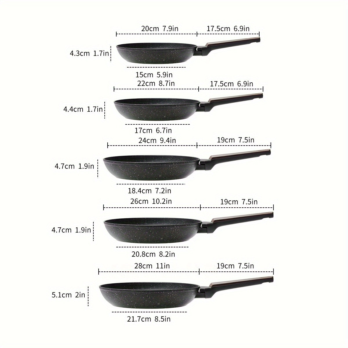 High-quality Nonstick Granite Skillet - Free of PFOA, Suitable for Induction Stovetops, Perfect for Cooking Eggs & Omelets, Easy to Clean in Dishwasher, Features a Silicone Handle - Comes in Various Sizes (20.32cm/22.1cm/24.13cm/25.4cm/27.94cm)