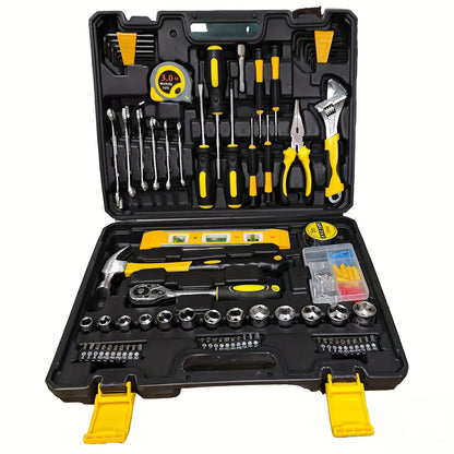 108-piece tool set for home and auto repairs, no electricity or batteries needed, made of carbon steel