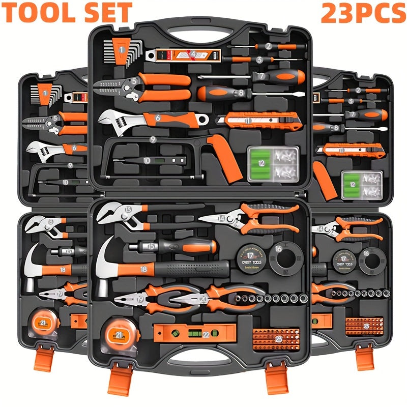 23-piece homeowner toolkit with plastic storage box