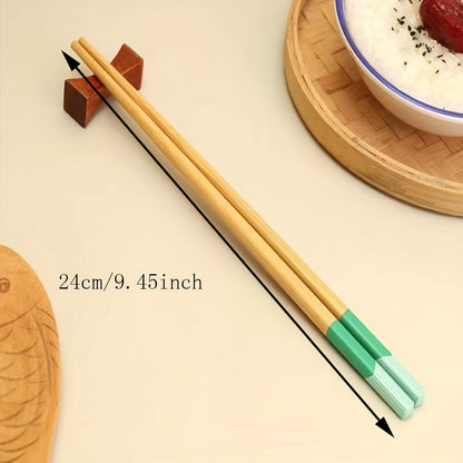 5 pairs of bamboo chopsticks that are antibacterial, anti-mold, anti-slip, carbonized, and high-temperature resistant. They are also reusable, lightweight, dishwasher safe kitchen supplies.