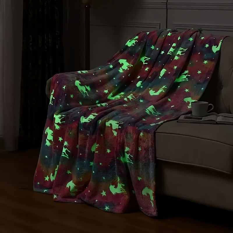 Experience the ultimate comfort with our Cozy Glow-in-the-Dark Flannel Blanket. This soft, lightweight, and warm blanket is perfect for all seasons and is ideal for naps, home lounging, sofa bed snuggling, birthdays, holidays, and travel. It also makes a