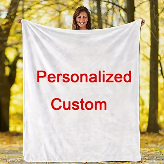 Personalized 3D Digital Printed Flannel Throw Blanket - Customizable Modern Design, Versatile All-Season Knitted Polyester Throw for Bed, Sofa, Camping, Travel - Soft, Lightweight & Cozy, Perfect for Gifts