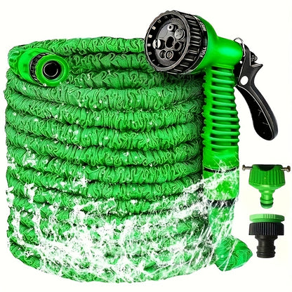 1 Set High-Pressure Garden Hose, Expandable 3X Soft Rubber with 7-Function Nozzle and Universal Connector. Options for 15.24/22.86/30.48/38.1 meters. Durable for Watering, Car Wash