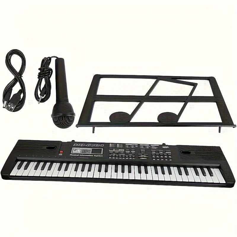 61-key kids electronic keyboard with interactive learning, microphone, ideal for children ages 3-12. Black, batteries not included.