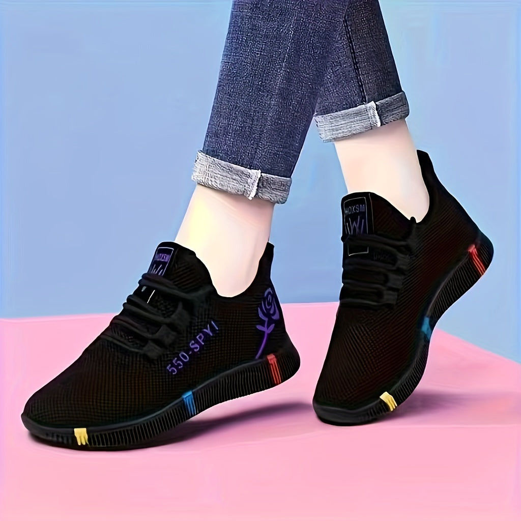 Casual lace-up sneakers for women with floral print, soft sole, and non-slip plush design.