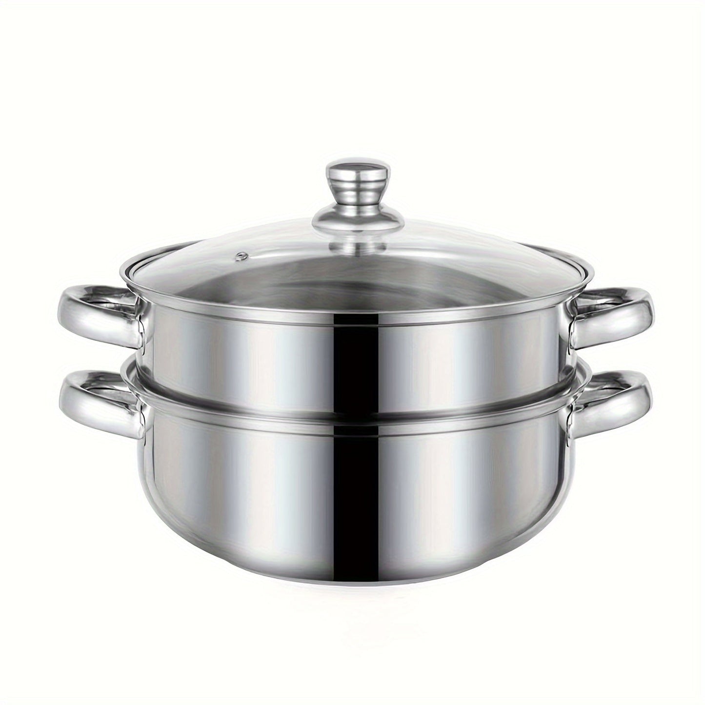 Two-Tier Stainless Steel Steamer Pot Set with Glass Lid - Stackable Saucepans, Induction Stovetop Ready, Ideal for Steaming Food and Vegetables