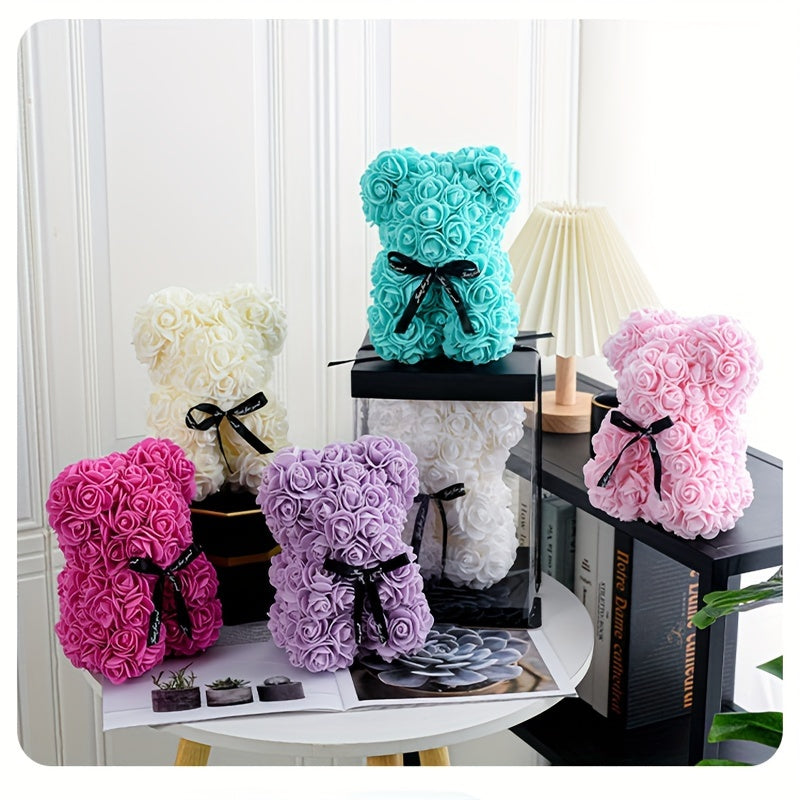 Artificial foam rose bear, great for Valentine's, Mother's Day, anniversaries, weddings, and home decor. (Box not included)