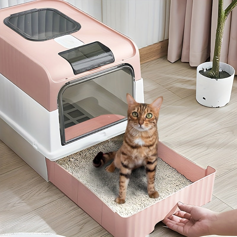 XL Green Cat Litter Box with Easy-Clean Drawer and Scoop - Durable Polypropylene Kitty Toilet